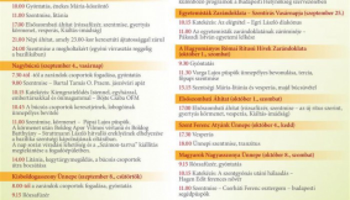 NEMZETI KEGYHELYÜNK ŐSZI PROGRAMJAI